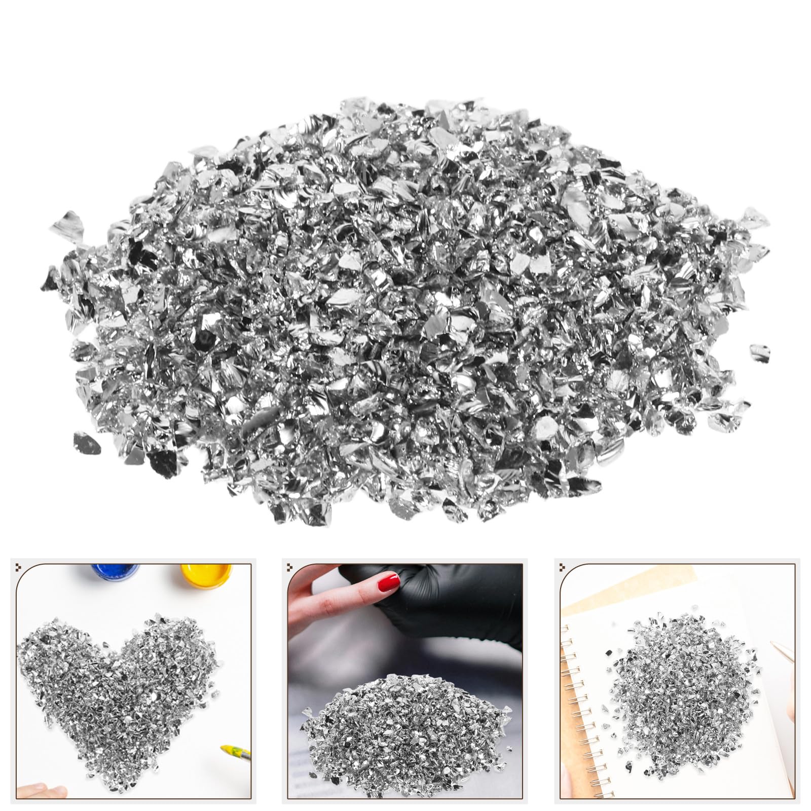 Cabilock Brillantini Unghie Effetto Alta Lucentezza Scaglie di Vetro Metallico Argento 200g Leggero per Pittura e Artigianato Nail Art Accessori