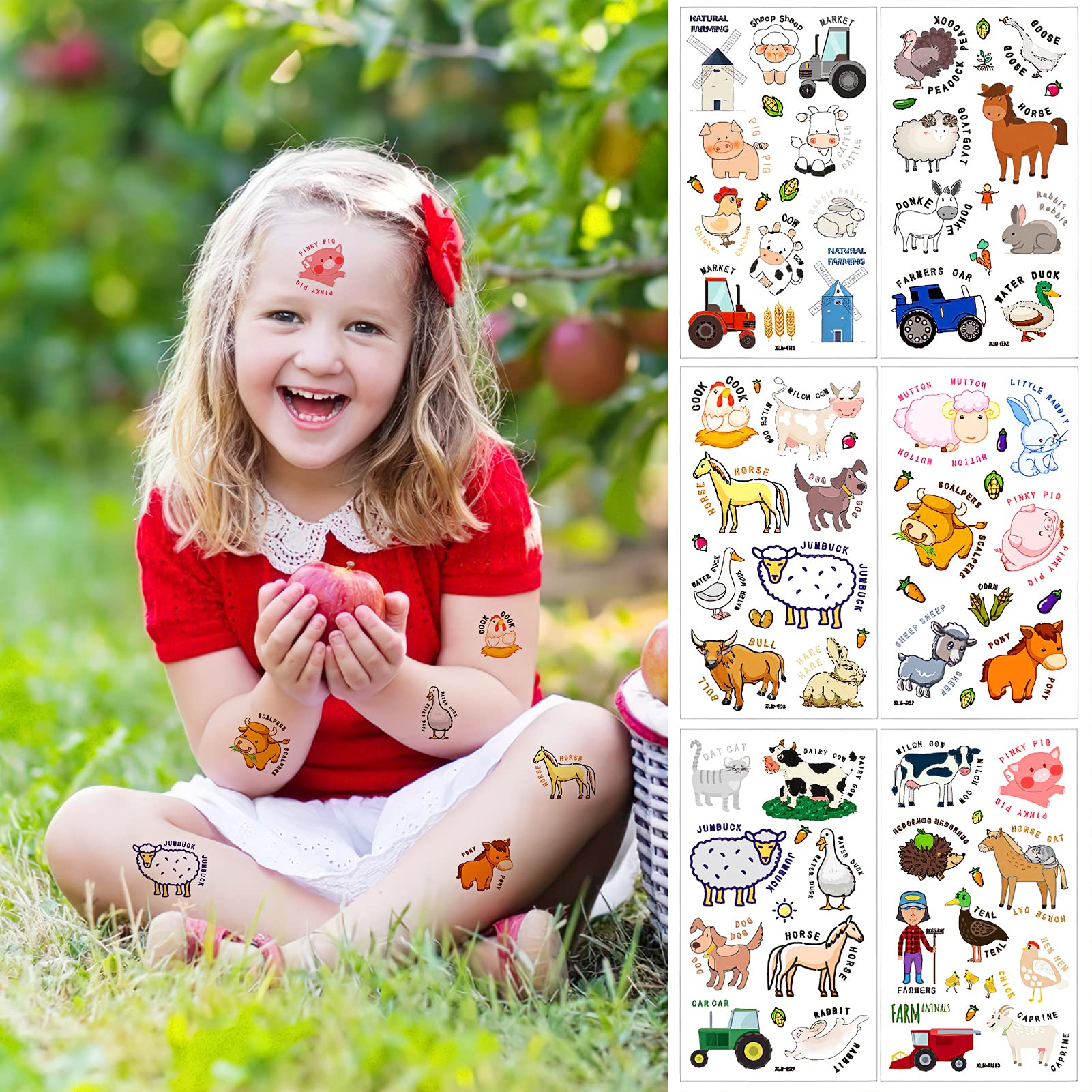 Bauernhof Tattoos 10 Blätter - 66 Tier-Motive Für Kindergeburtstag