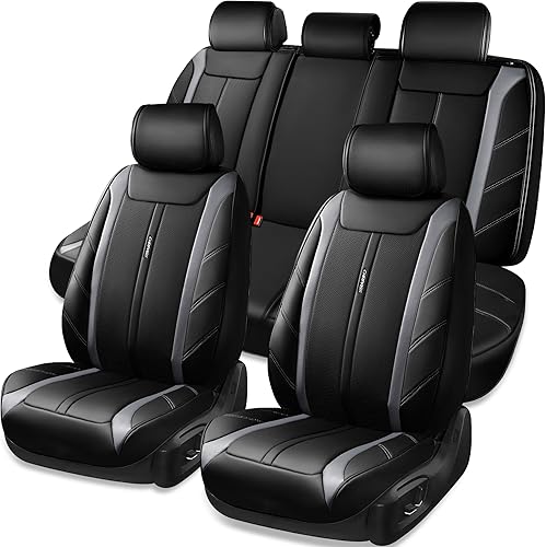 Miniatura 2 de CAR Pass Juego completo de fundas de asiento de cuero de lujo para 5 asientos, impermeables, duraderas, de cuero de alta calidad, ajuste universal