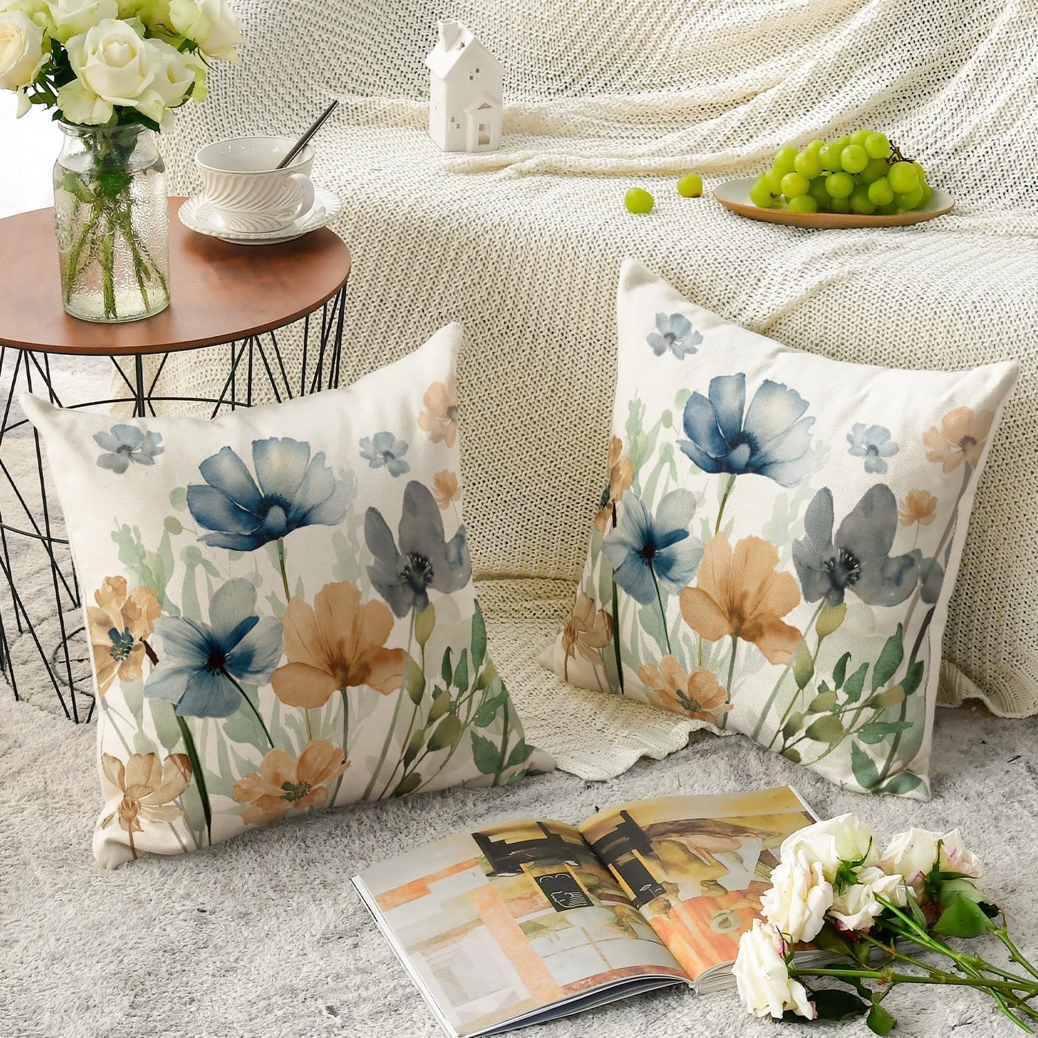 Hummingbird Cushion Covers (16x16 Inch) Printed Square Covers Soft Decorative for Sofa/Chair/Bedroom (Pack of 2) D1-image-41