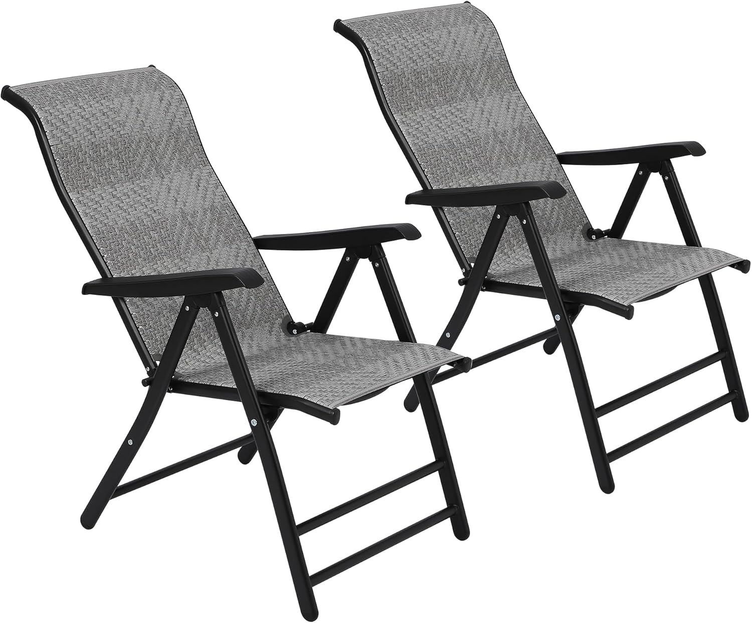 GarveeLife 2-Piece Patio Rattan Folding Chair Set, Portable Foldable Rattan Chairs with Adjustable High Backrest & Widened Armrest, Outdoor Wicker Set for Poolside Garden Balcony (2)