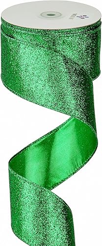 MEEDEE Cinta metálica verde con purpurina de 2.5 pulgadas de ancho por 25 yardas, cinta verde esmeralda para decoración de árbol de Navidad,