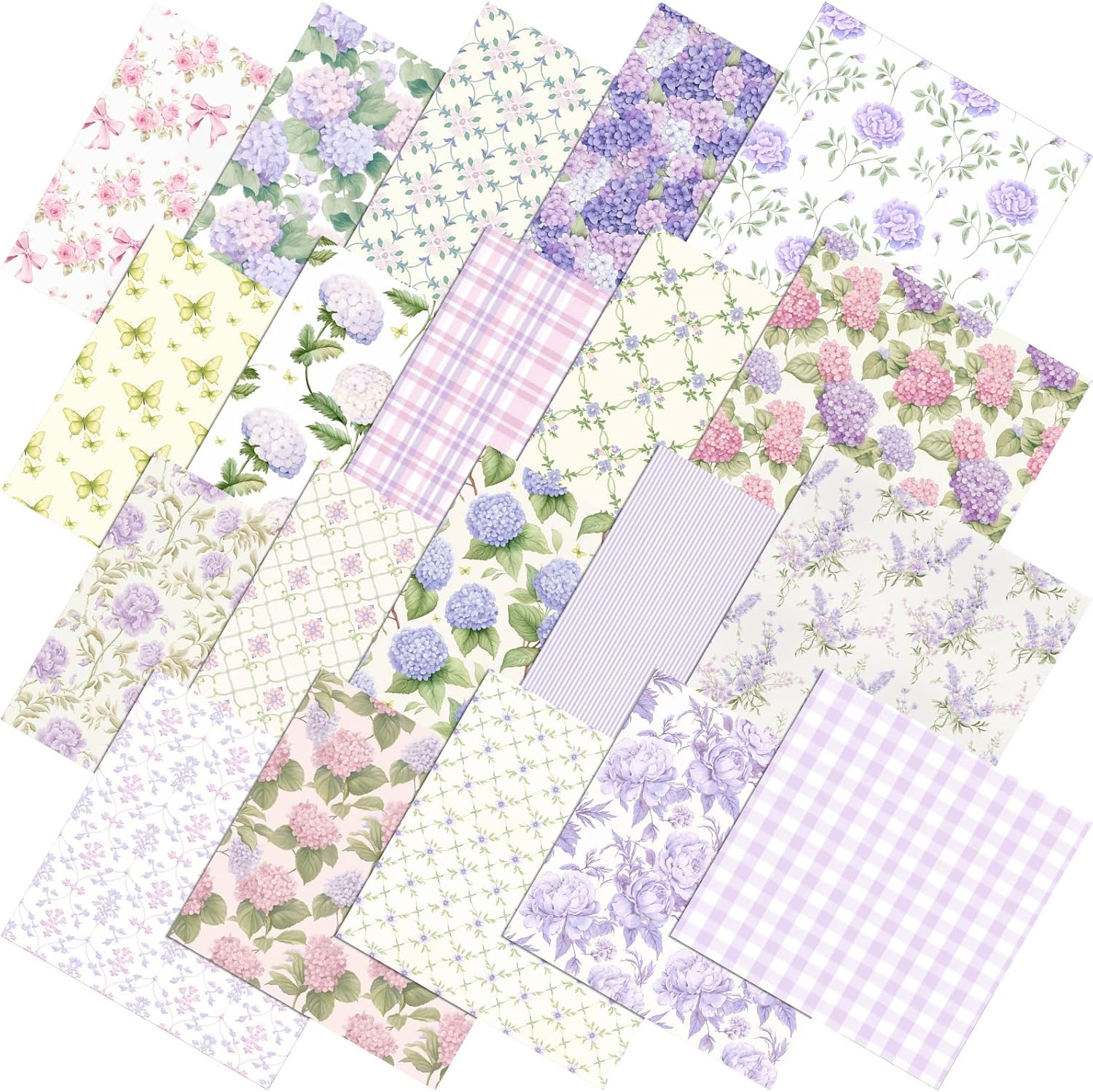 Tudomro 60 Pcs Pastel Floral Fabric Squares 10 x 10 Inch Cotton Pink Blue Hydrangea Rose Gingham Stripe Quilting Fabric Bundles Spring Flower Fat Quarters Quilting Precut Patchwork for Sewing Crafts
