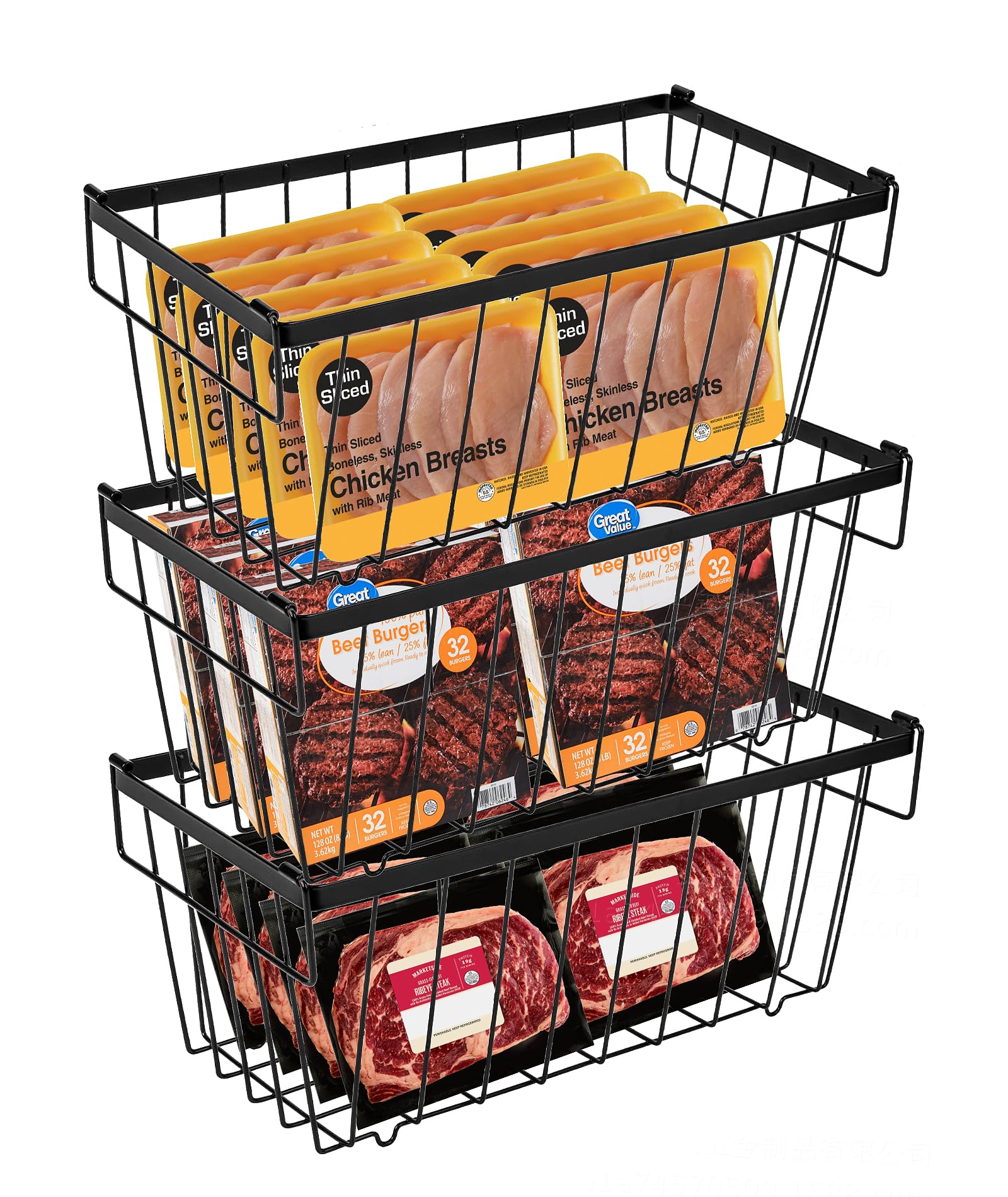 Contenitori Organizer per Congelatore con Maniglia Pieghevole, Contenitori Impilabili per Congelatore a Pozzetto, Contenitore per Conservazione in Filo Anteriore Aperto per Snack