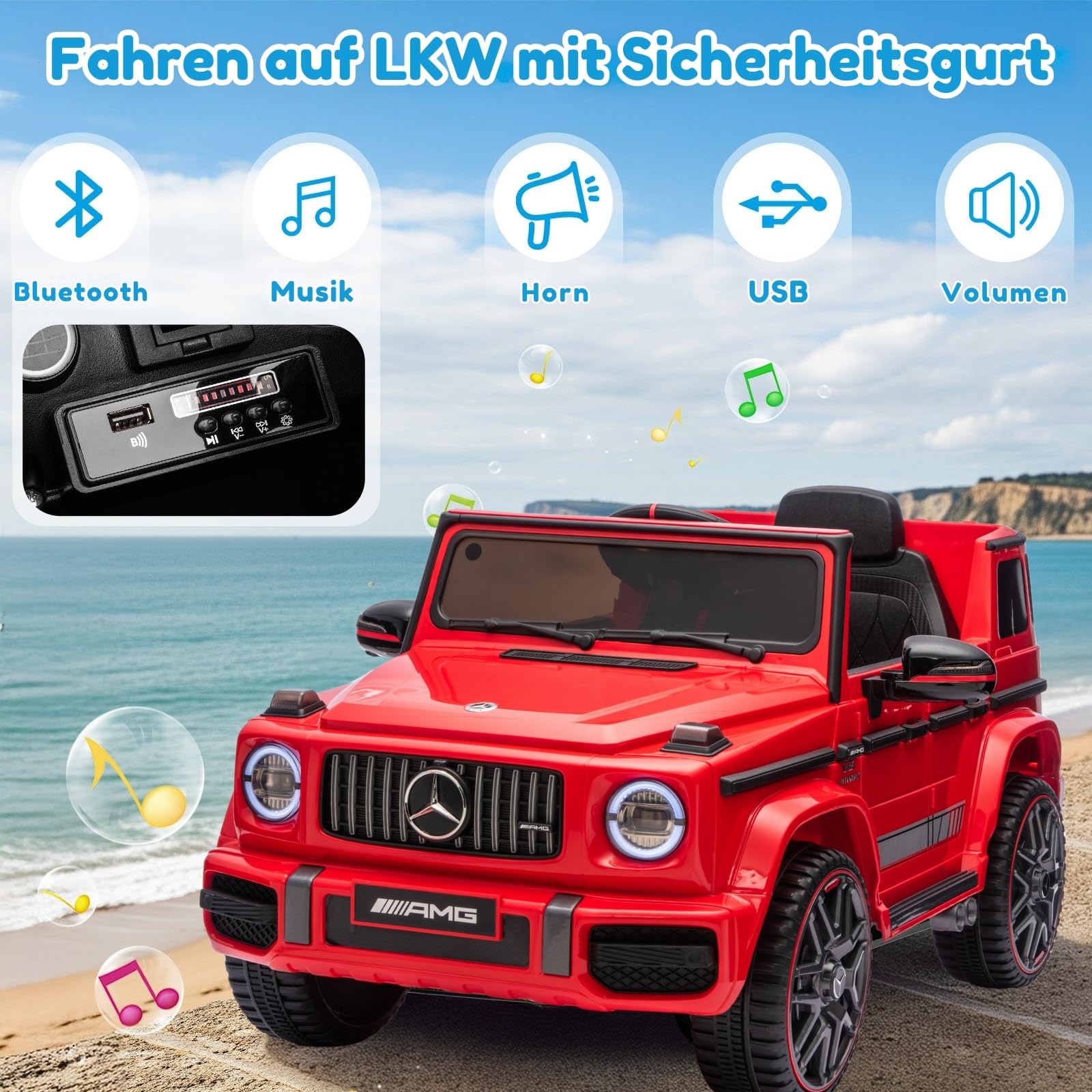 LALAHO Kinder Elektroauto Mercedes AMG G63,12V 7ah, mit 2.4G Fernbedienung, Kinderauto Kinderfahrzeug，Elektrofahrzeuge für ab 3 Jahre (Rot)