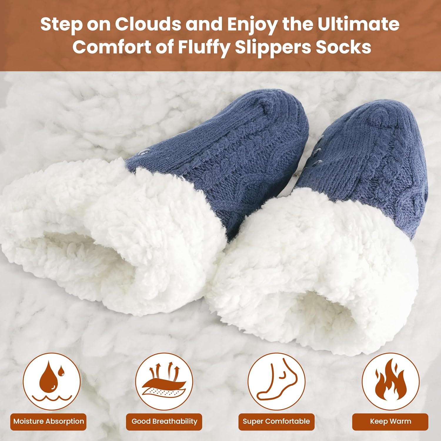 Slipper Socks Winter Warm Cozy Fuzzy Thermal Thick Fluffy Socks With Grips Non Slip - Fits US 6-12 - Image 4