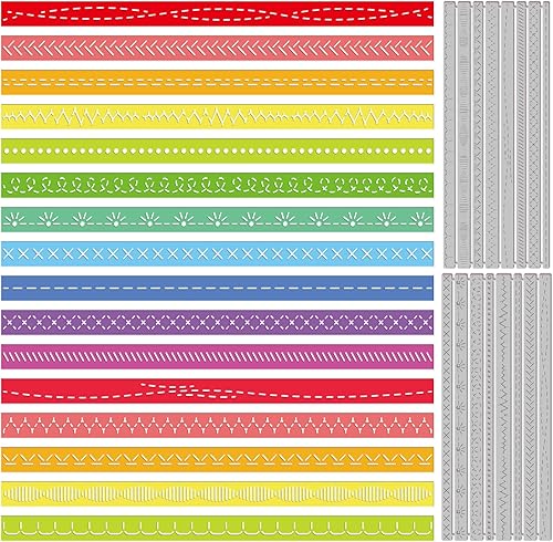 Miniatura 1 de GLOBLELAND Troqueles de corte de bordes cosidos, troqueles de corte de borde de encaje, marco rectángulos cosidos, troqueles de metal para tarjetas