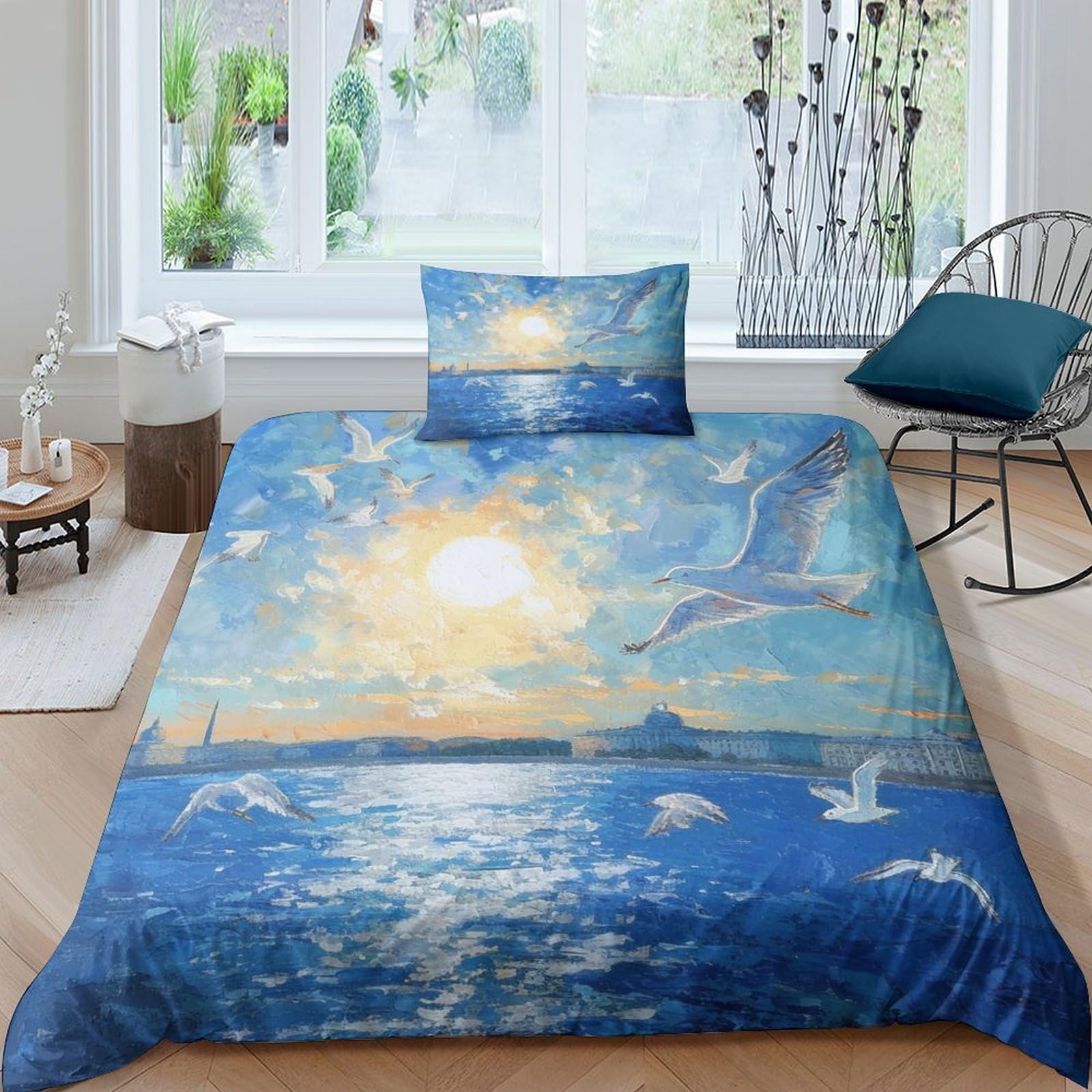 Set housse de couette 135x200 anti-transpiration motif océan