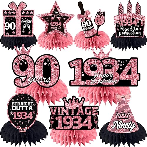 Centros de mesa de 90 cumpleaños color oro rosa, 90 piezas para mujeres, decoraciones de mesa de cumpleaños 90 para mujeres, decoraciones de mesa
