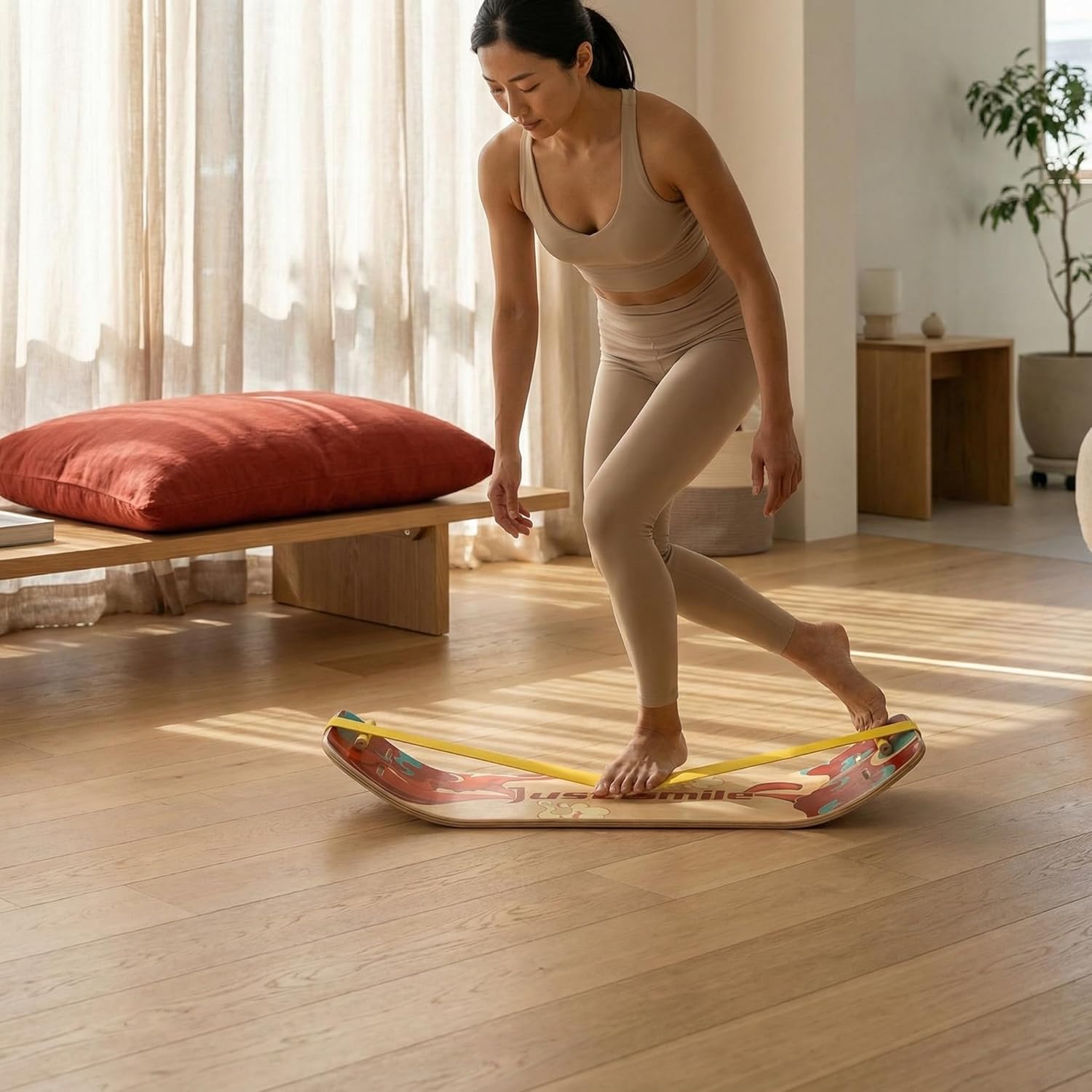 Wooden Balance Board, Balance Training, Slackboard, Skiing, Yoga, Slackline Balance Trainer, Slackboard Core Workout, Home Gym, Standing, Increased Stability, Easy Carry, Exercise Equipment