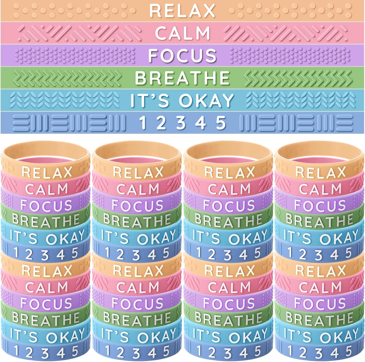 30 Pcs Anxiety Sensory Silicone Bracelets Rubber Bracelet with Textured Wearable Push Sensory Stress Relief Finger Wristband Calming Anxiety Relief Gifts for ADHD Autism(Light Color)