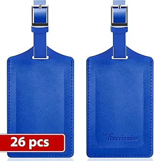 Travelambo Luggage Tags for Suitcases Faux Leather Privacy Protection 26 Pack Bag Tags Travel Accessories Essential, Fresh Blue