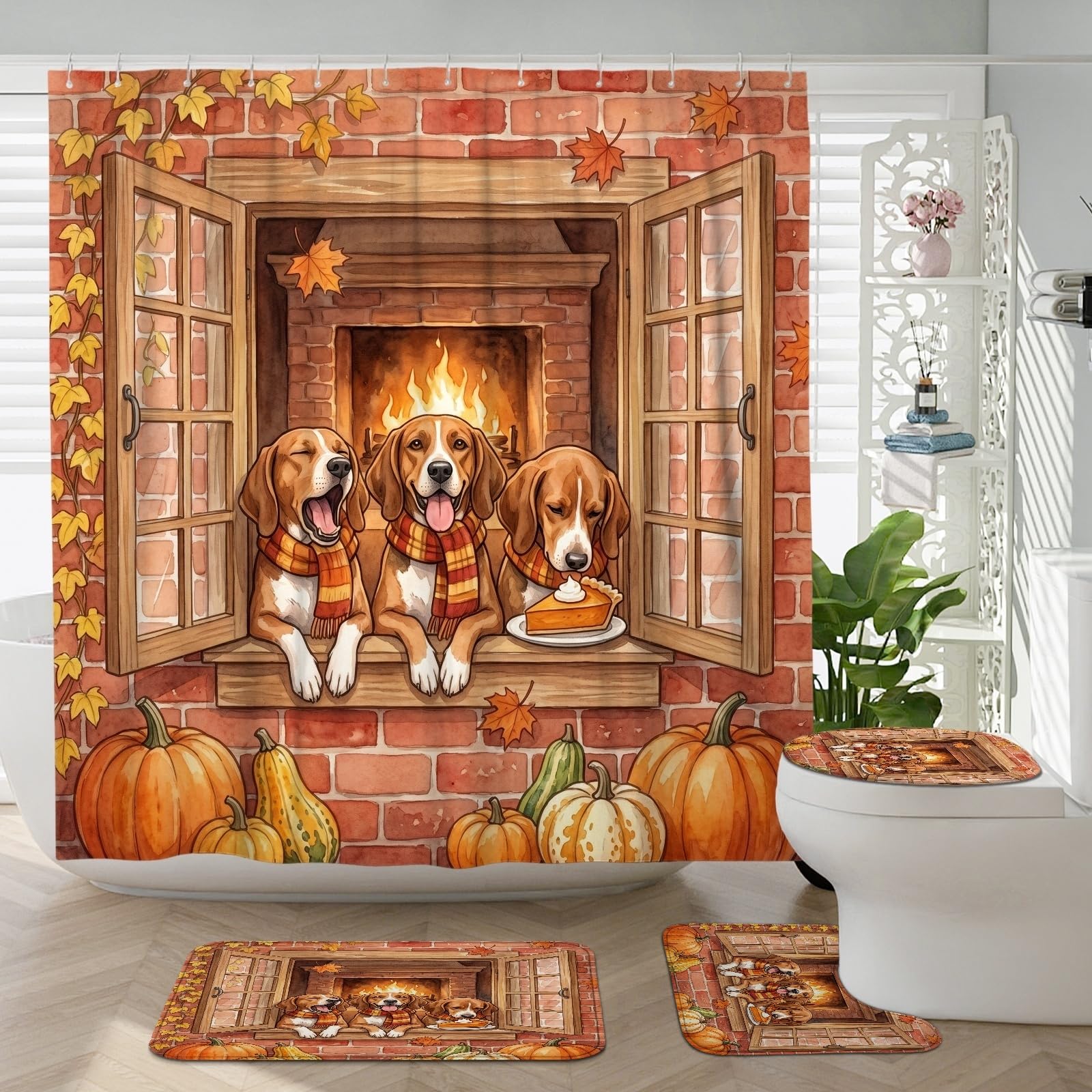Tapis de bain coonhound d'automne pour une décoration chaleureuse