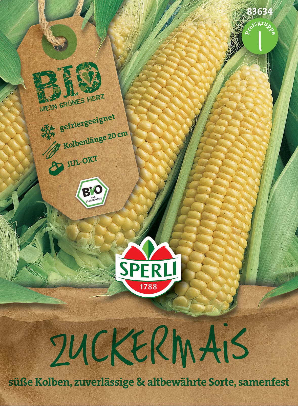 Sperli BIO Zuckermaissamen 83634 - Gemsesamen fr einen Mais mit sen  Kolben, die eine Lnge von 20 cm erreichen und einem Inhalt fr 20 Pflanzen  - Saatgut : Amazon.de: Garten