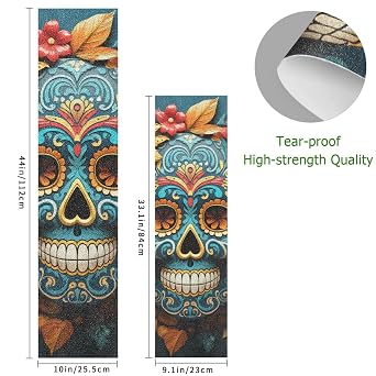 Watercolor Cool Skull Skateboard Grip Tape Sheets Creative Longboard Waterproof Griptapes for Youth Boys Girls Kids Men No Bubble Free Easy to Apply(1Pcs)
