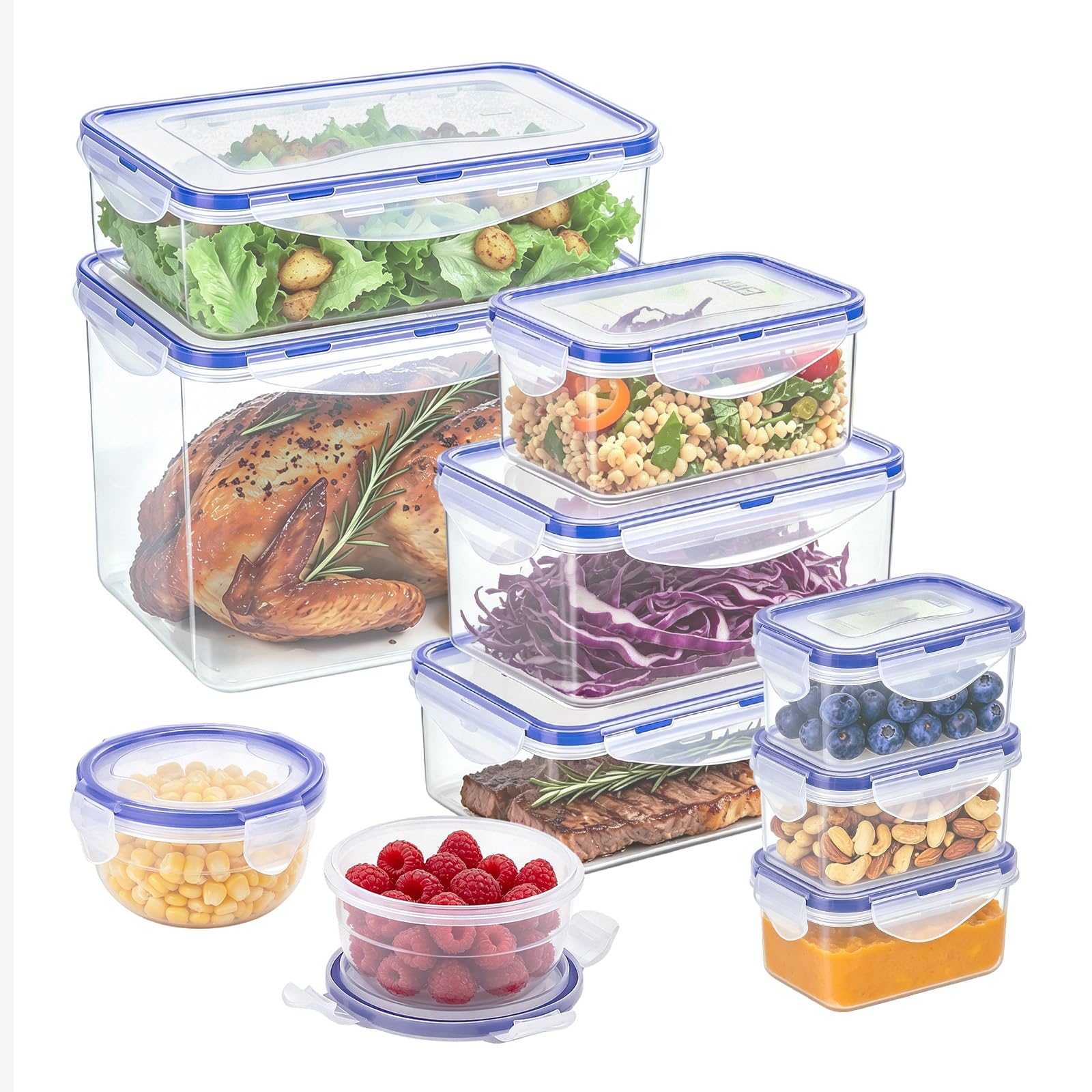KIGI Food Storage Containers Set, Set of 10 (0.7-17.7 Cup) | Airtight Lids, Stackable, BP…