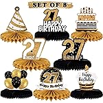 LINGTEER Happy 27th Birthday Table Honeycomb Centerpieces Perfect for Cheers to 27th Birthday 27 Years Old Party Table Decorations Gift Sign.