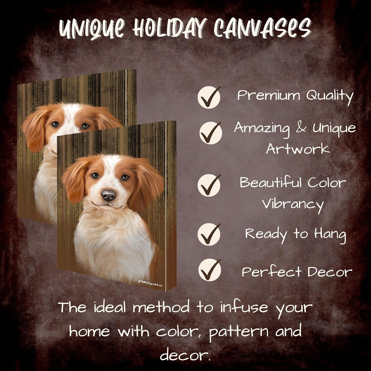 Doggie of the Day Rustic with Brittany Spaniel Dogs Canvas Wall Art - Premium Quality Ready to Hang Room Decor - Flat Rolled 11" x 14"