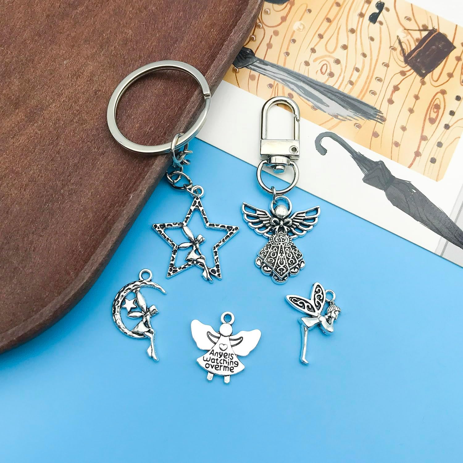 Youdiyla 64pcs Alloy Ancient Silver Angel Set Series Pendant Jewelry Making DIY Keychain Earrings Pendant Various Design Charms for Jewelry Making Bracelets Necklace (SN259) - Image 7