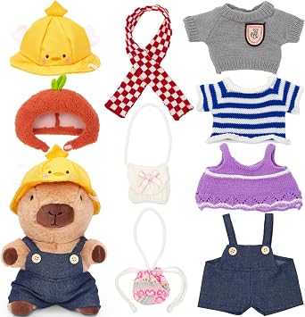 Capybara Plush Toy with 10-Piece Outfit Set