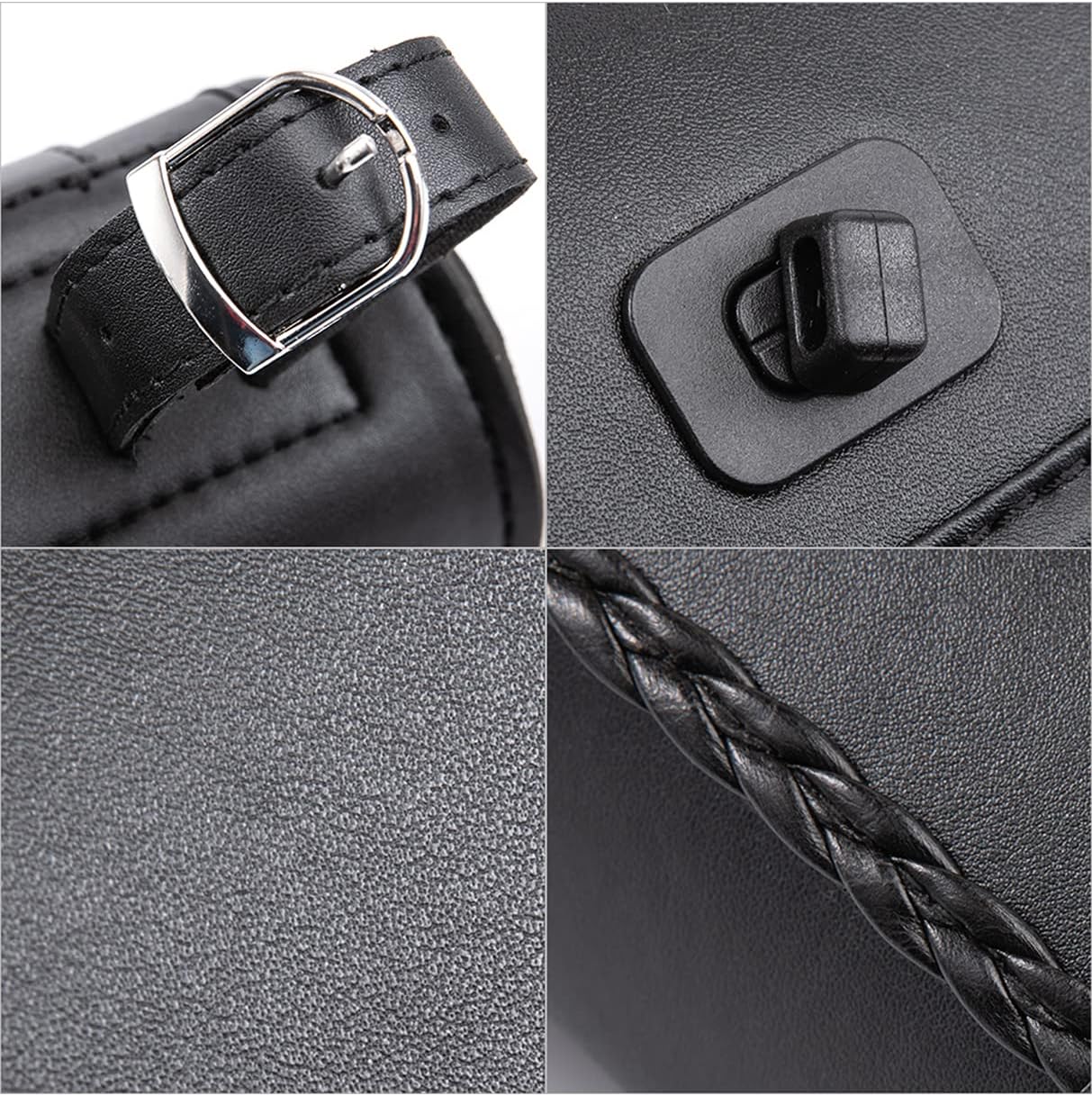 Motorcycle Fork Bag Mini PU Leather Bike Handlebar Tool Bag Sissy Bar Roll Storage Bag (Black)