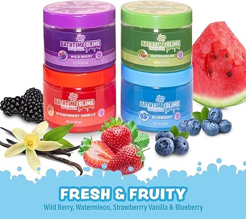 Miniatura 5 de Tub Works Bath Slime - Gel de baño para niños, paquete variado de 4 unidades, textura pegajosa y juguetona con aromas frescos y afrutados, probado