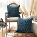AVOIN colorlife Ensemble de 2 Couvertures d'oreillers décoratifs Corduroy 16x16 Inch, Soft Boho striped Modern Farmhouse Home Decor pour Canapé Salon Couch Bed Blue
