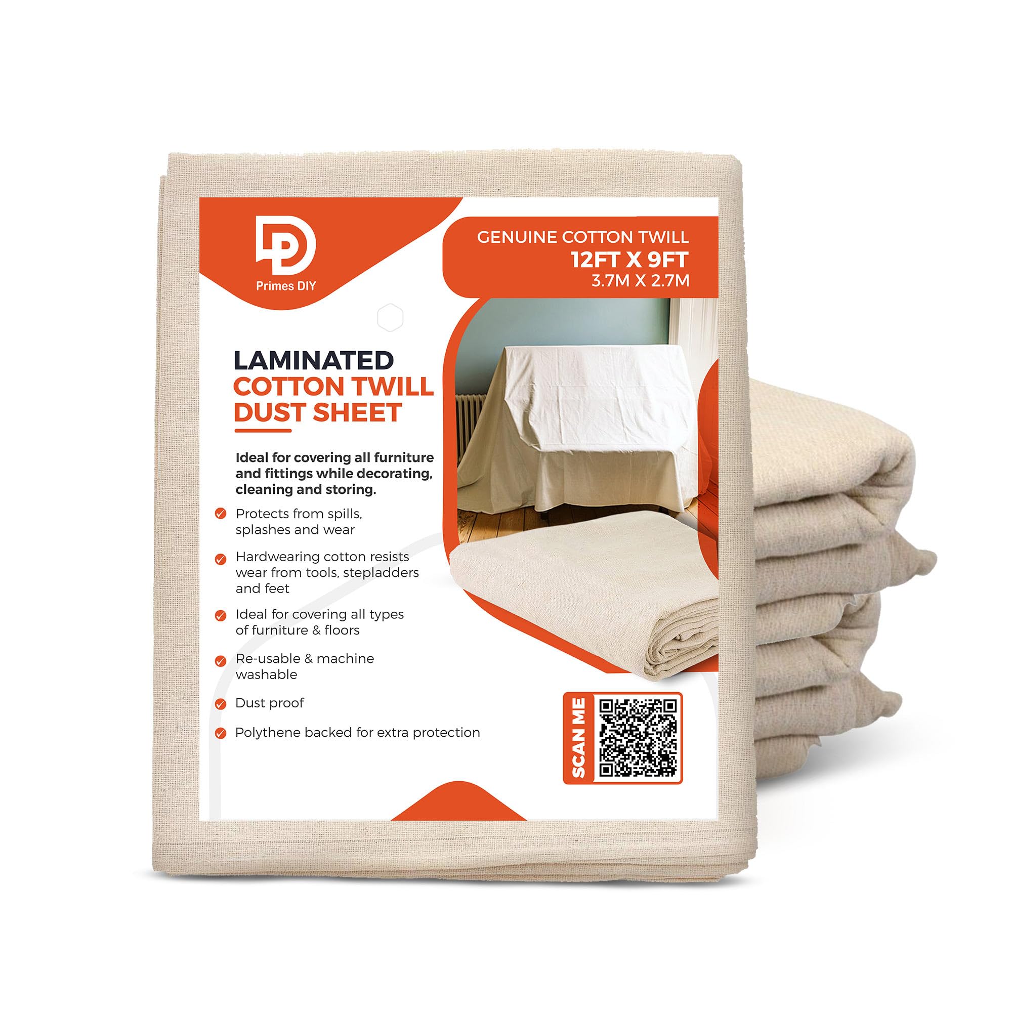Laminated Cotton Dust Sheets for Painting & Decorating 12ft x 9ft | Waterproof Paint Sheets | Drop Cloth for Furniture, Staircase (10)