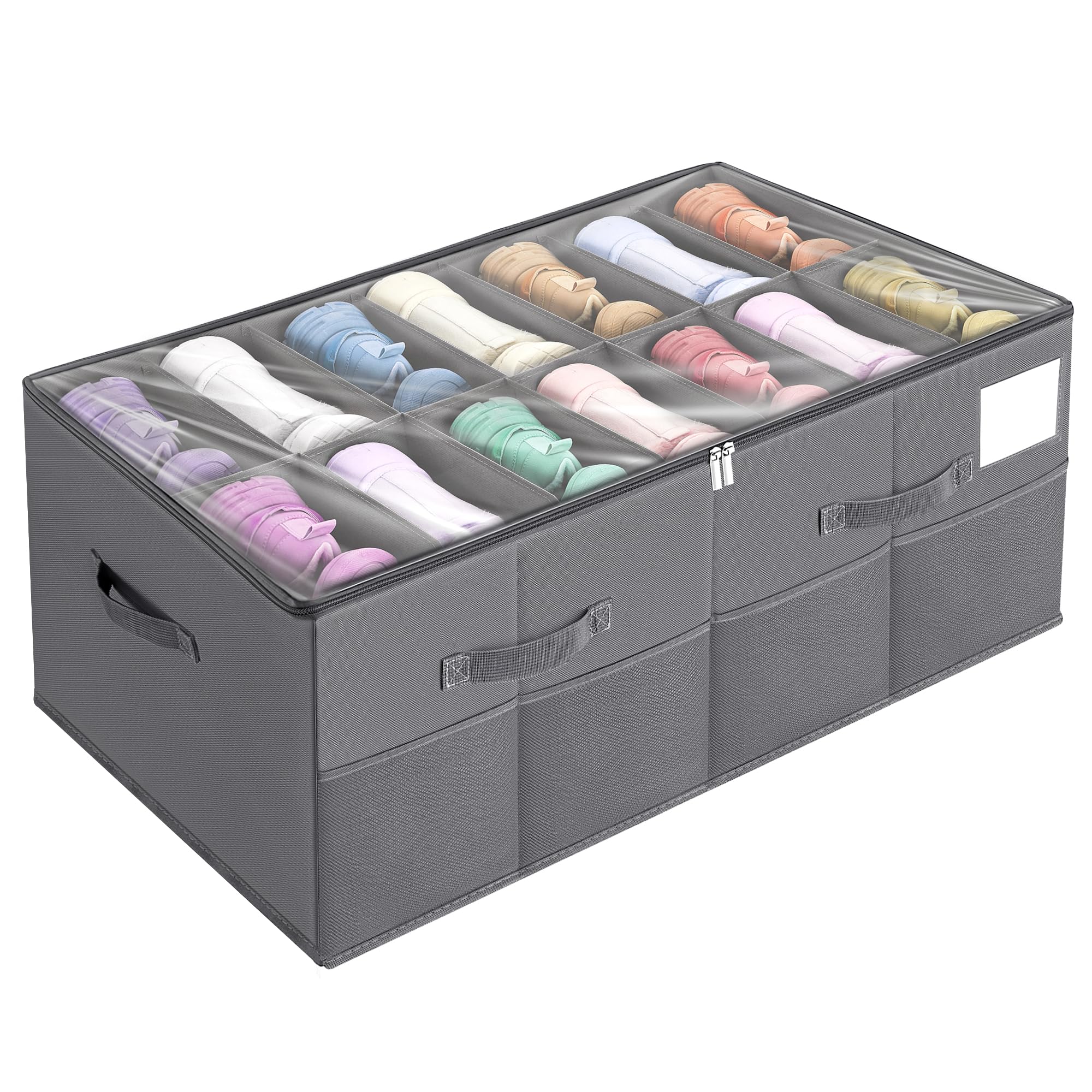 Eurhomewit Organizador Zapatos Armario Interior, Caben 14 Pares, Cajas Para Zapatos con Tapa Transparente, Almacenamiento Guarda Zapatos (Gris, 75cm x 30cm x 44cm)