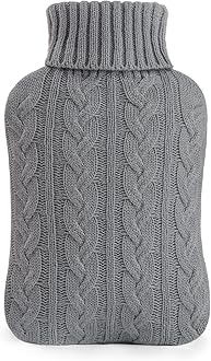 samply Hot Water Bottle with Knitted Cover, 2L Hot Water Bag for Pain Relief, Menstrual Cramps, Hot and Cold Compress, Hand & Feet Warmer, Bed Warmer, Hot Bottle Water Bag for Men & Women, Grey