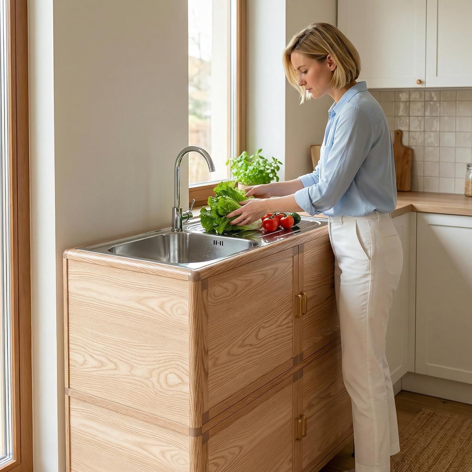 Freestanding Utility Sink with Cabinet Stainless Steel Laundry Sink for Indoor Outdoor 32.68" D x 16.93" W x 32.68" H