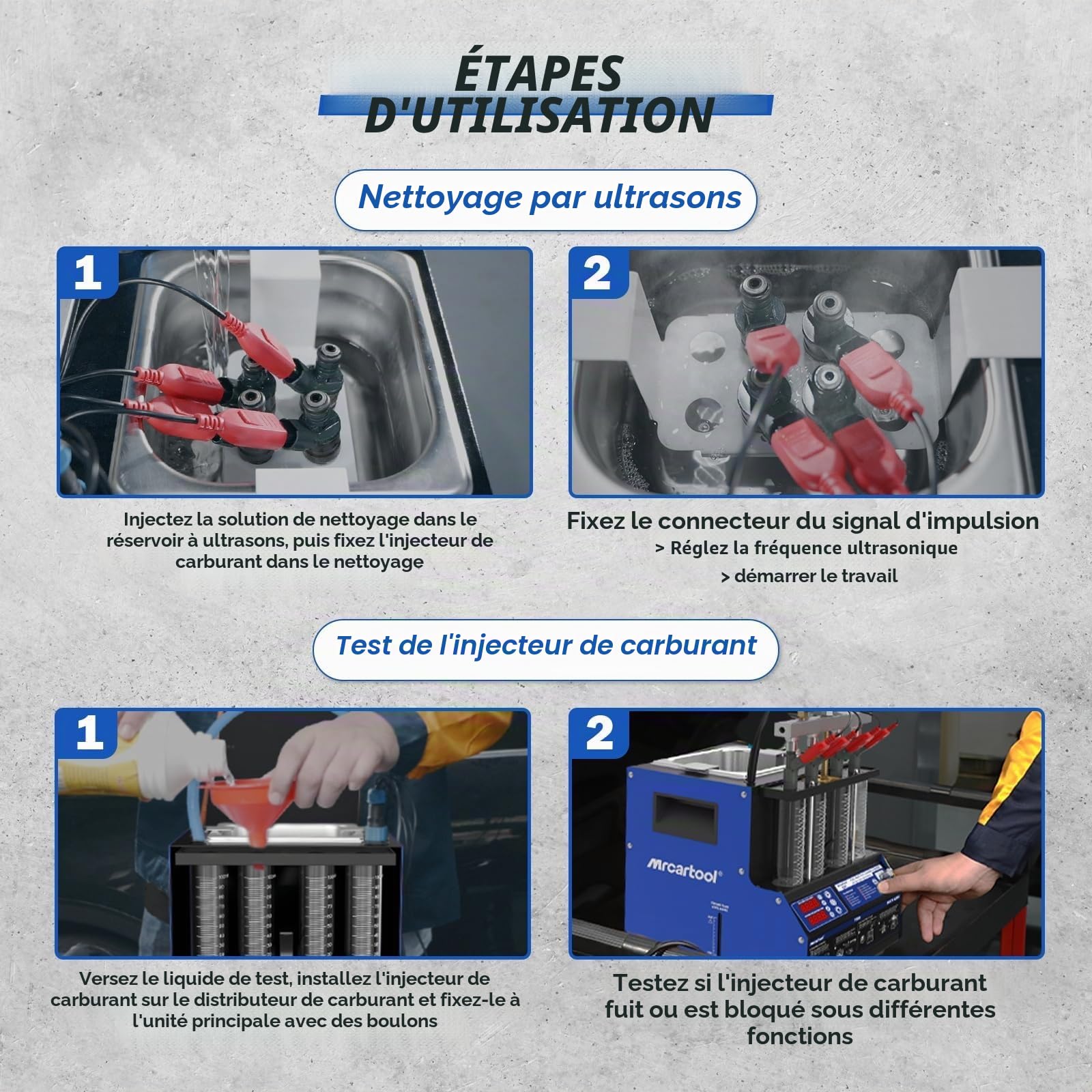 BELEY V308 Nettoyeur et Testeur d'injecteur de Carburant avec 11 Fonctions, 4 Cylindres Machine à Nettoyer à Ultrasons avec Chauffage, pour de Véhicules et Motos