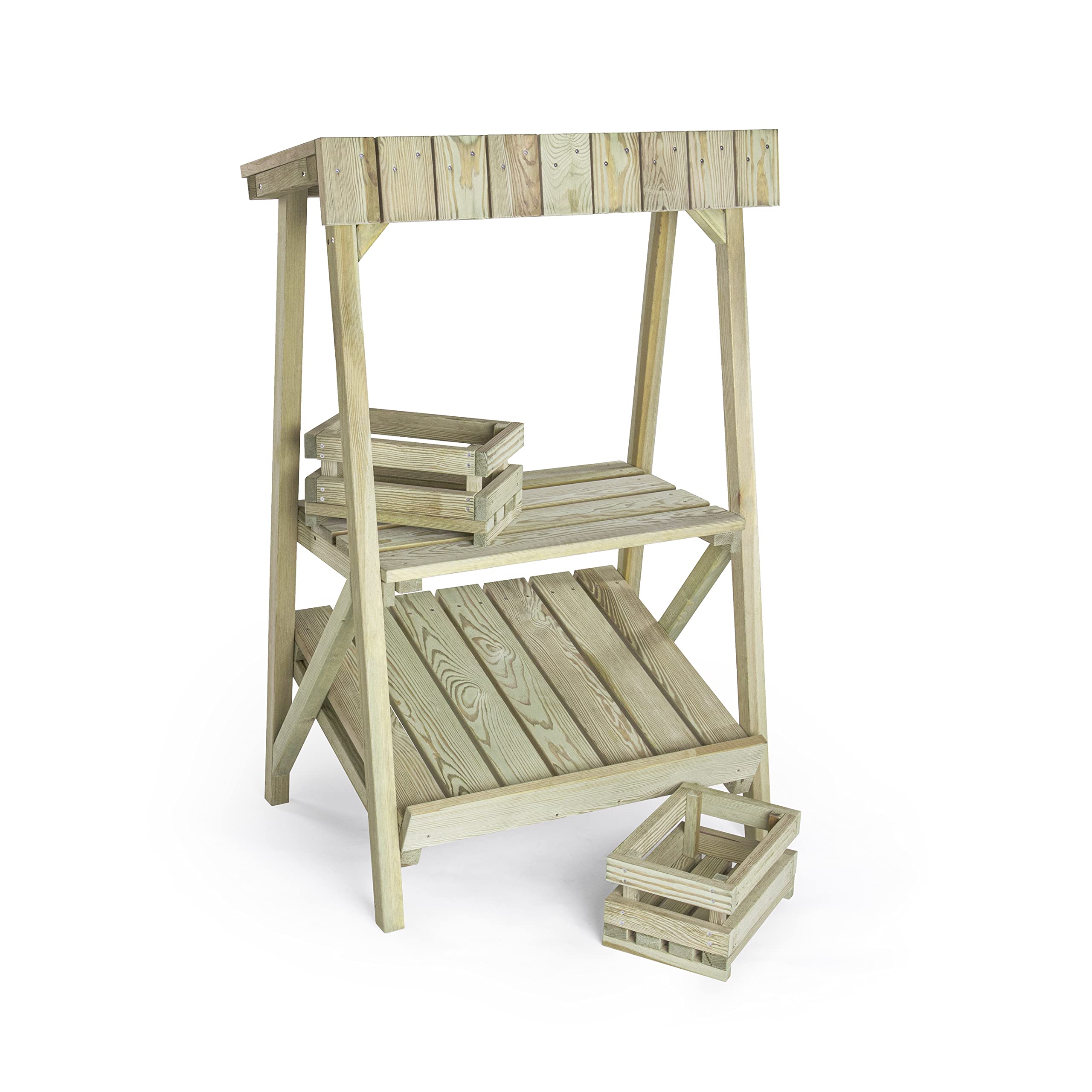 Erzi 10044 Marktstand Outdoor aus Holz, Kaufladenspielzeug für Kinder | zum Spielen im Garten, Kaufmannsladen, Rollenspiele, Kreative Spielwelten gestalten
