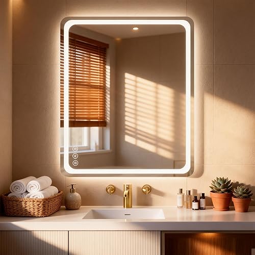 Miniatura 12 de Espejo de baño LED de 30 x 36 pulgadas con luces, antiniebla e iluminación tricolor, espejo de afeitar montado en la pared con sensor táctil, espejo