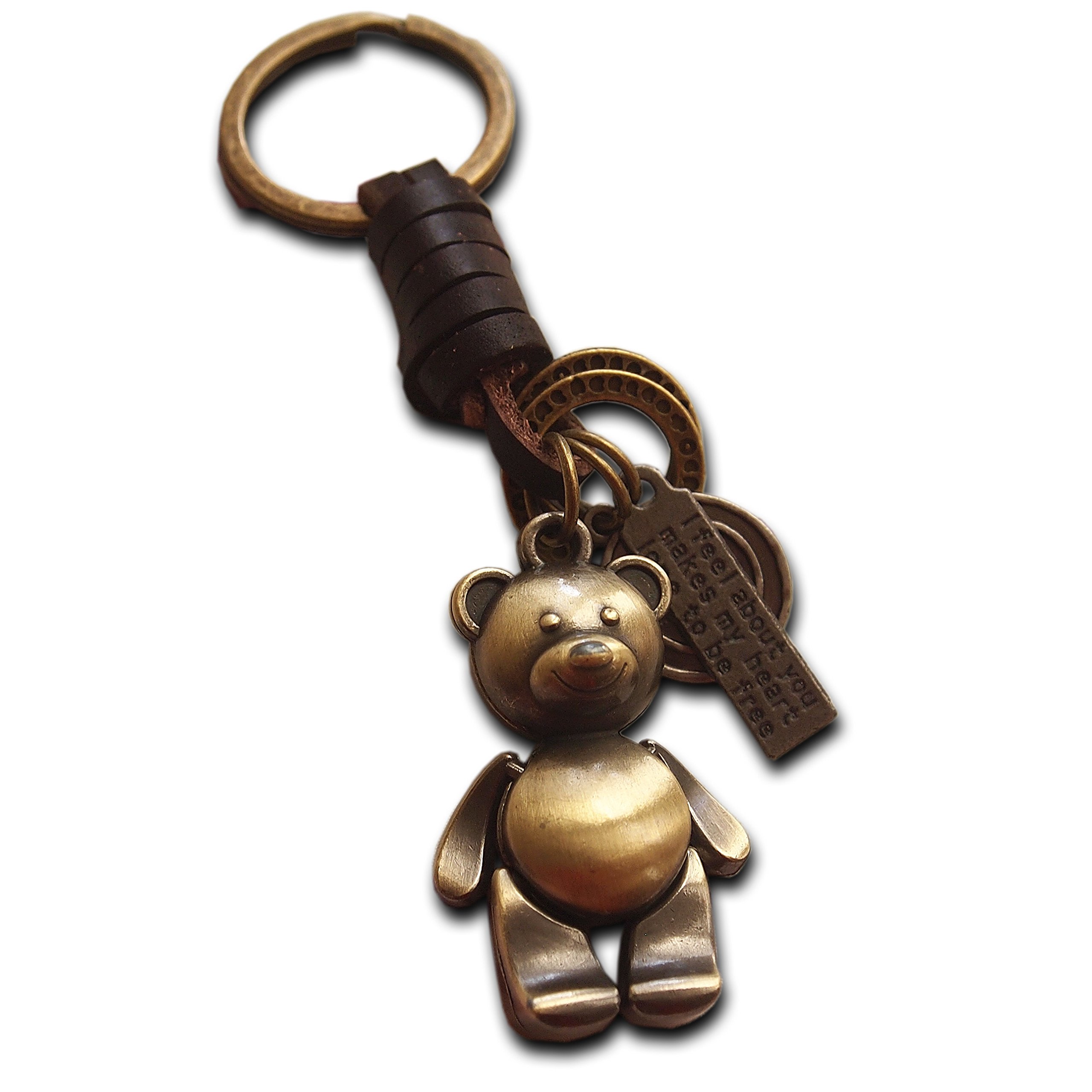 Anne's Gift Emporium Antique Bronze Teddy Keychain with Genuine Leather Luxury Vintage Design Gifts for her Key Ring for Girlfriend Women
