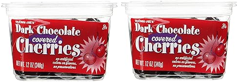 Trader Joes - Cerezas cubiertas de chocolate negro sin colores ni sabores artificiales sin conservantes paquete de dos unidades de 12 onzas