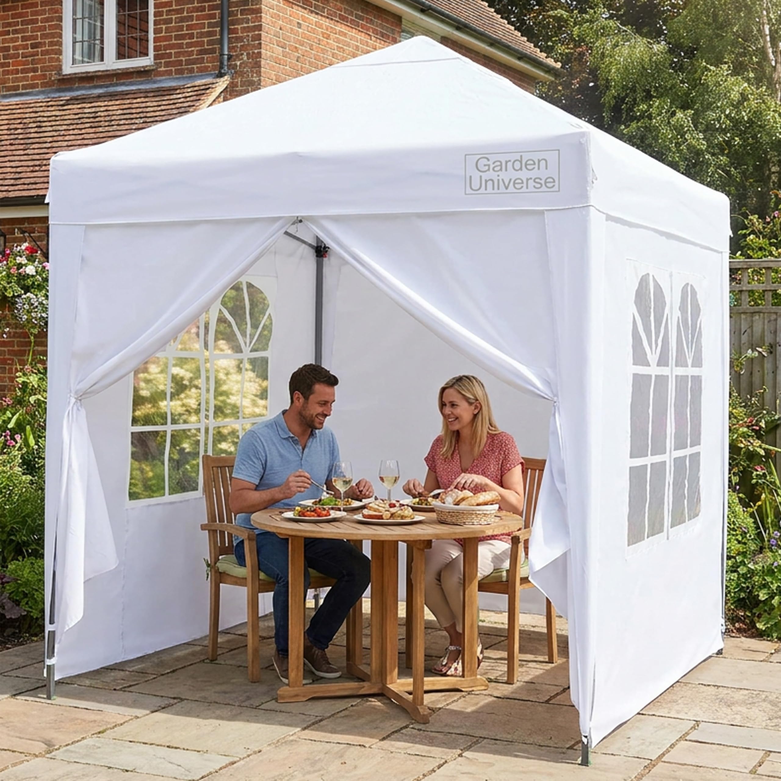 Gazebo 2x2m By Garden Universe Heavy Duty Pop up Frame Marquee Canopy Tent White GAZ2x2-White