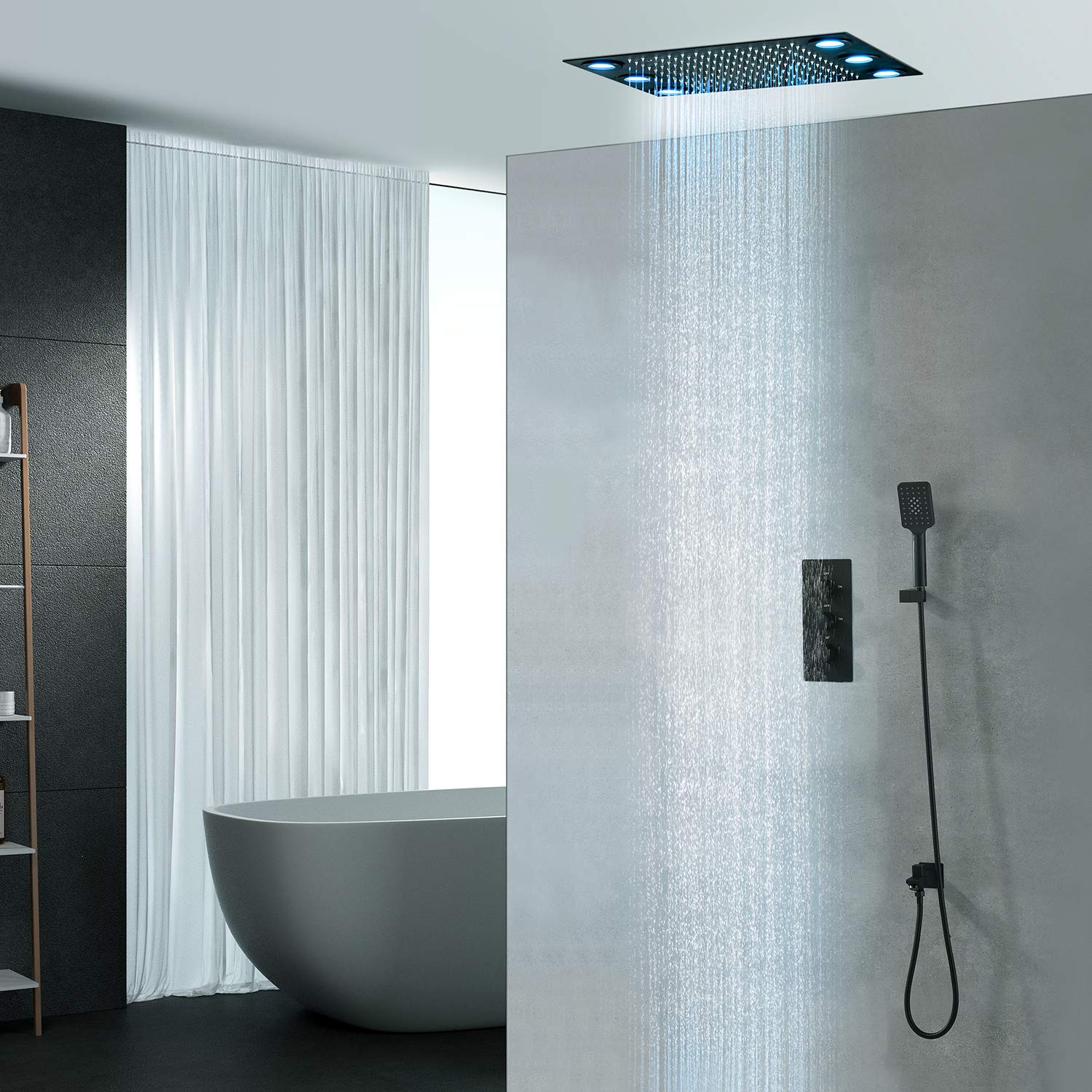 Duschsystem Mit Thermostat & LED-Licht – Regendusche 70 Cm, Handbrause, 5 Strahlmodi, Chrom Komplettset