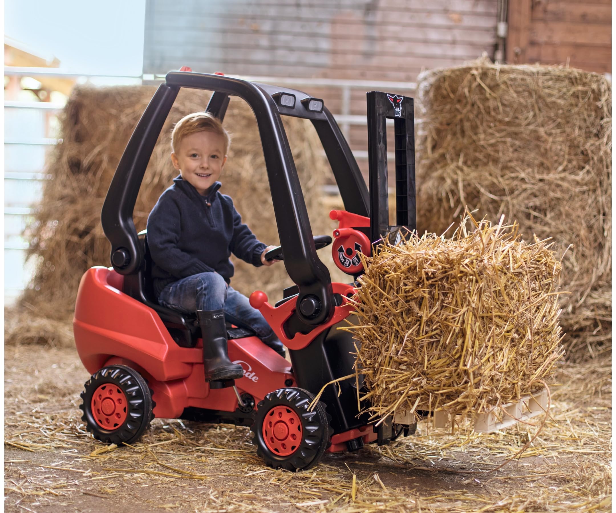 Big - Linde Forklift - Kindergabelstapler, Spielfahrzeug mit Präzisionskettenantrieb, Verstellbarer Sitz, bis 50 kg, Linde Lizenz, für Kinder ab 3 Jahren