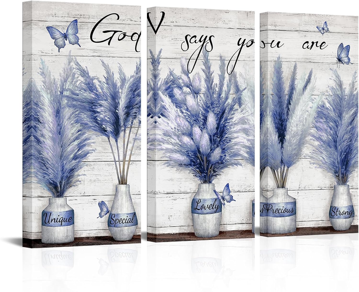 Visual Art Decor God Says You Are Wall Art Motivational Quotes Wall Decor Bathroom Bedroom Wall Decor Picture Framed 8x16inchx3Pieces (Blue)