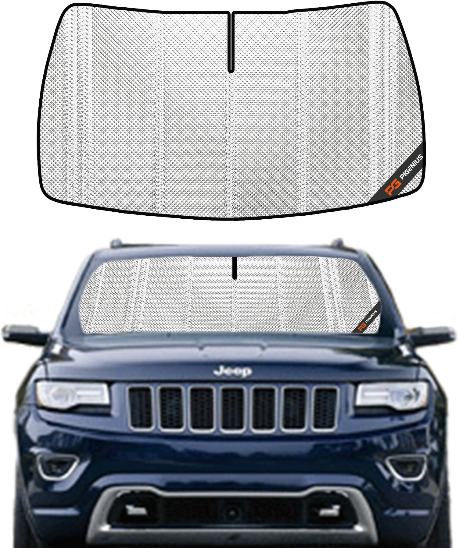 Pigenius Windshield Sun Shade for Jeep Grand Cherokee 2014-2021.Full Coverage Rearview Mirror Shade for Ultimate Protection
