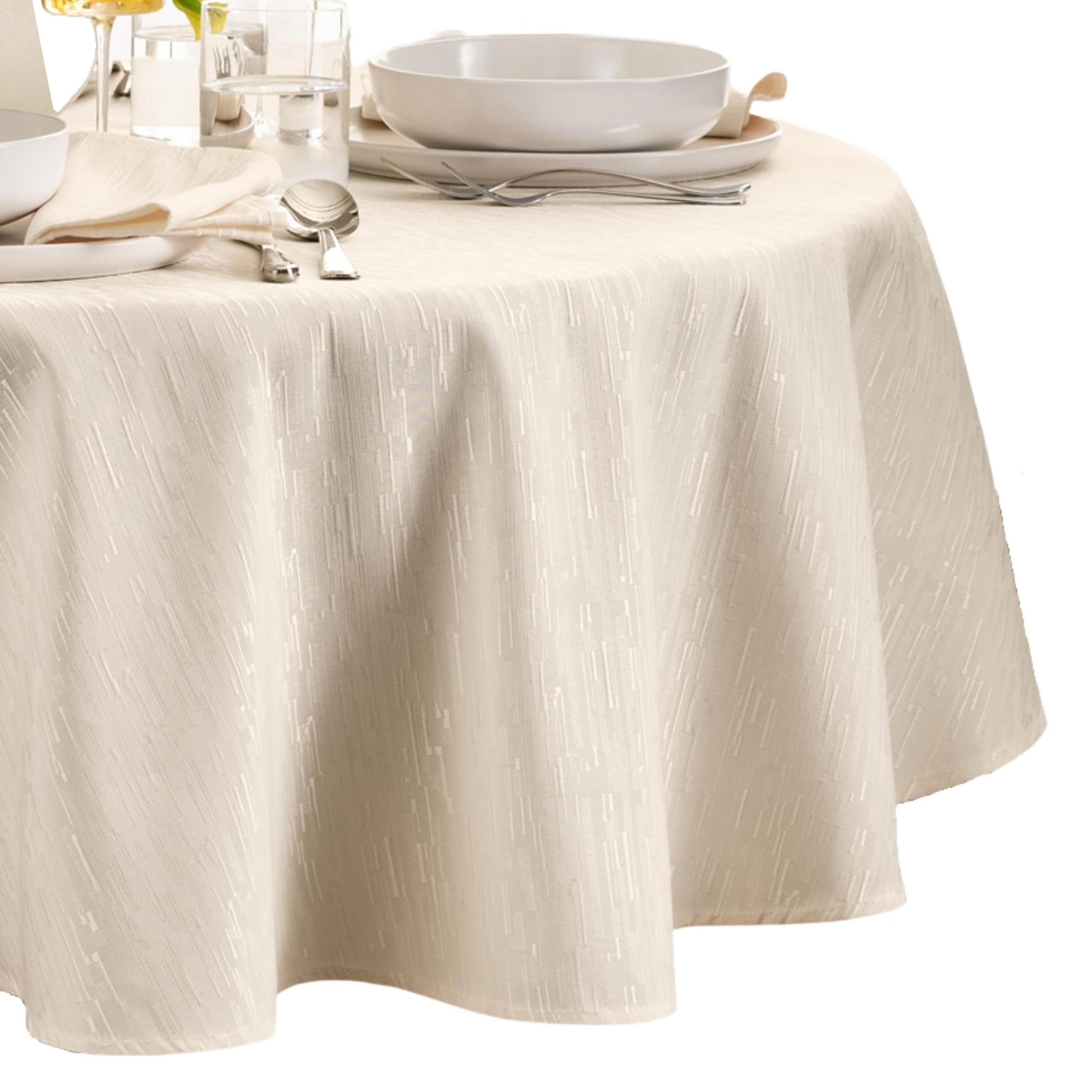 Elrene Ivory Home Fashions Continental Solid Texture Water And Stain Resistant Tablecloth, 60"X84" Oval,