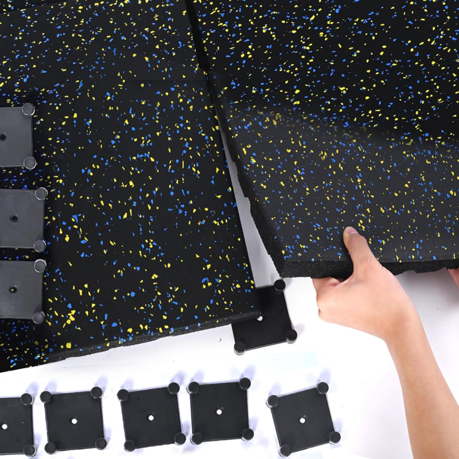 tonchean 20x20In Exercise Equipment Mats 1" Thick 4 Tiles Rubber Gym Floor Tiles with High Density Rubber Heavy Weight Workout Gym Floor Tile Mat for Home Gym, Protective Workout Mat -10.76 Sq