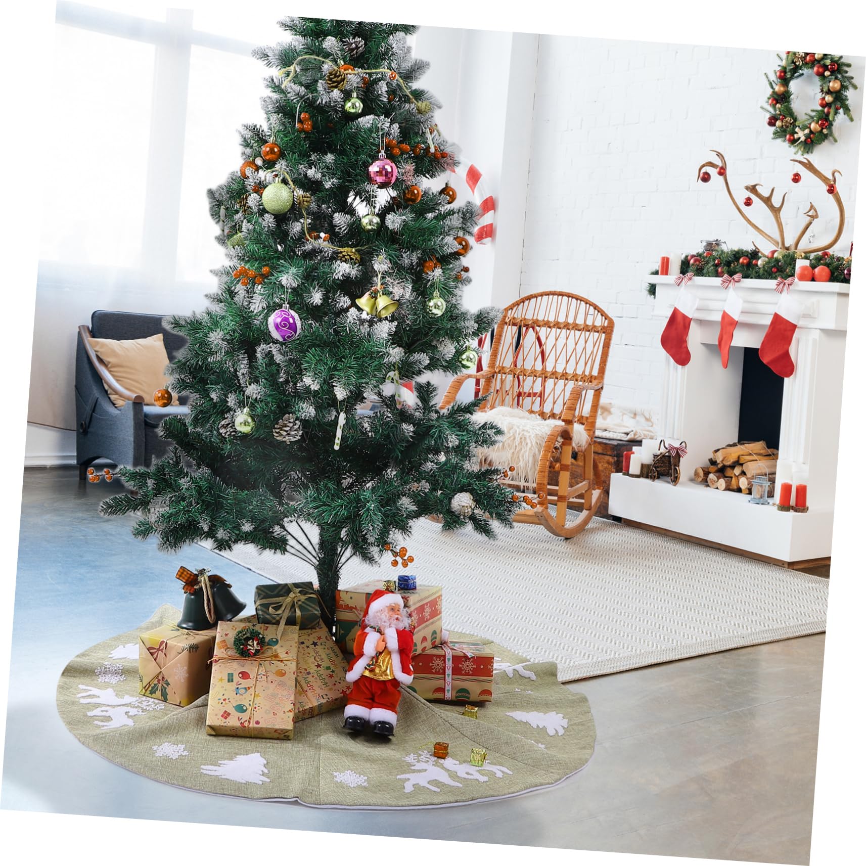 1pezzi Copertura Base Albero di Natale in Tessuto Non Tessuto Gonna per Albero di Natale Grembiule Decorativo Natalizio per Casa
