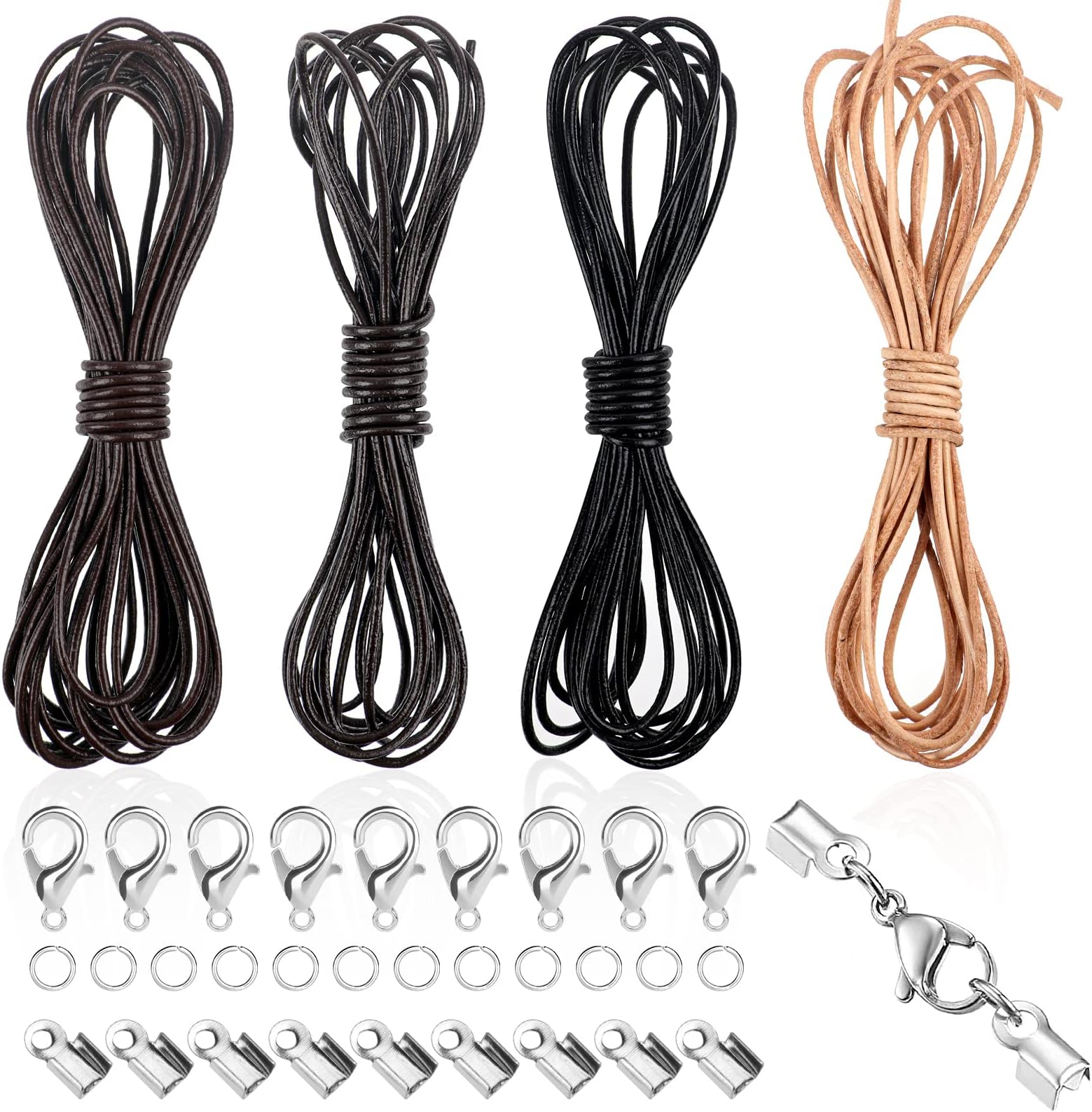 HoinyHoiny 20 m leather strap, leather cord chain with clasp, robust leather straps, tear-resistant leather cord, leather bands for chains, bracelets, necklaces, crafts, diy (2 mm)