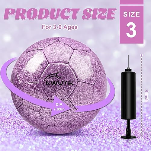 Miniatura 3 de Balón de fútbol de talla 3, 4, 5, con purpurina rosa, dorado, morado, con bomba, pelota de fútbol juvenil para niños pequeños, balón de fútbol