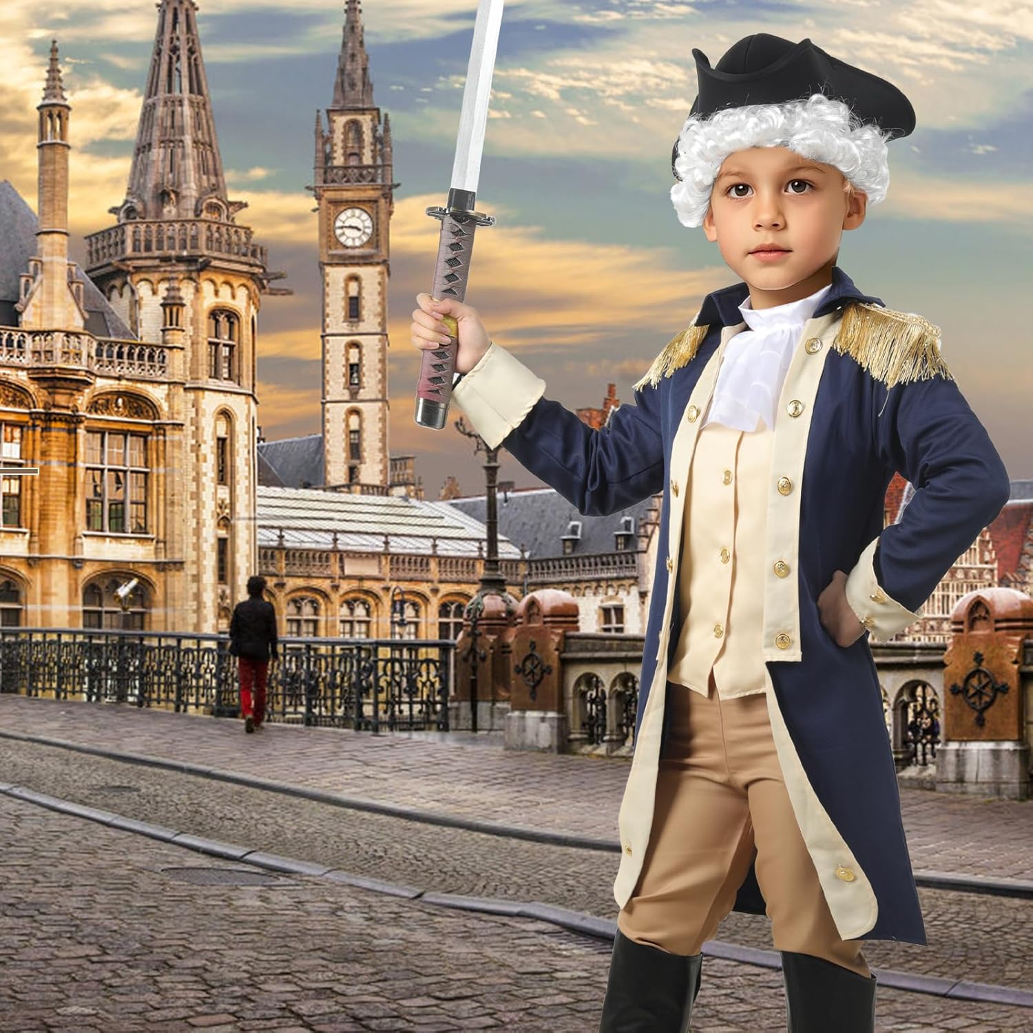 Kids George Washington Costume Founding Father Costume for Boys American Colonial Uniform - Image 2