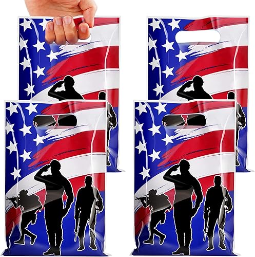 MASHAN 50 bolsas de regalo para el Día de los Veteranos, bolsas de plástico para golosinas con bandera estadounidense, soldado patriótico para el disponible en Yaxa Costa Rica