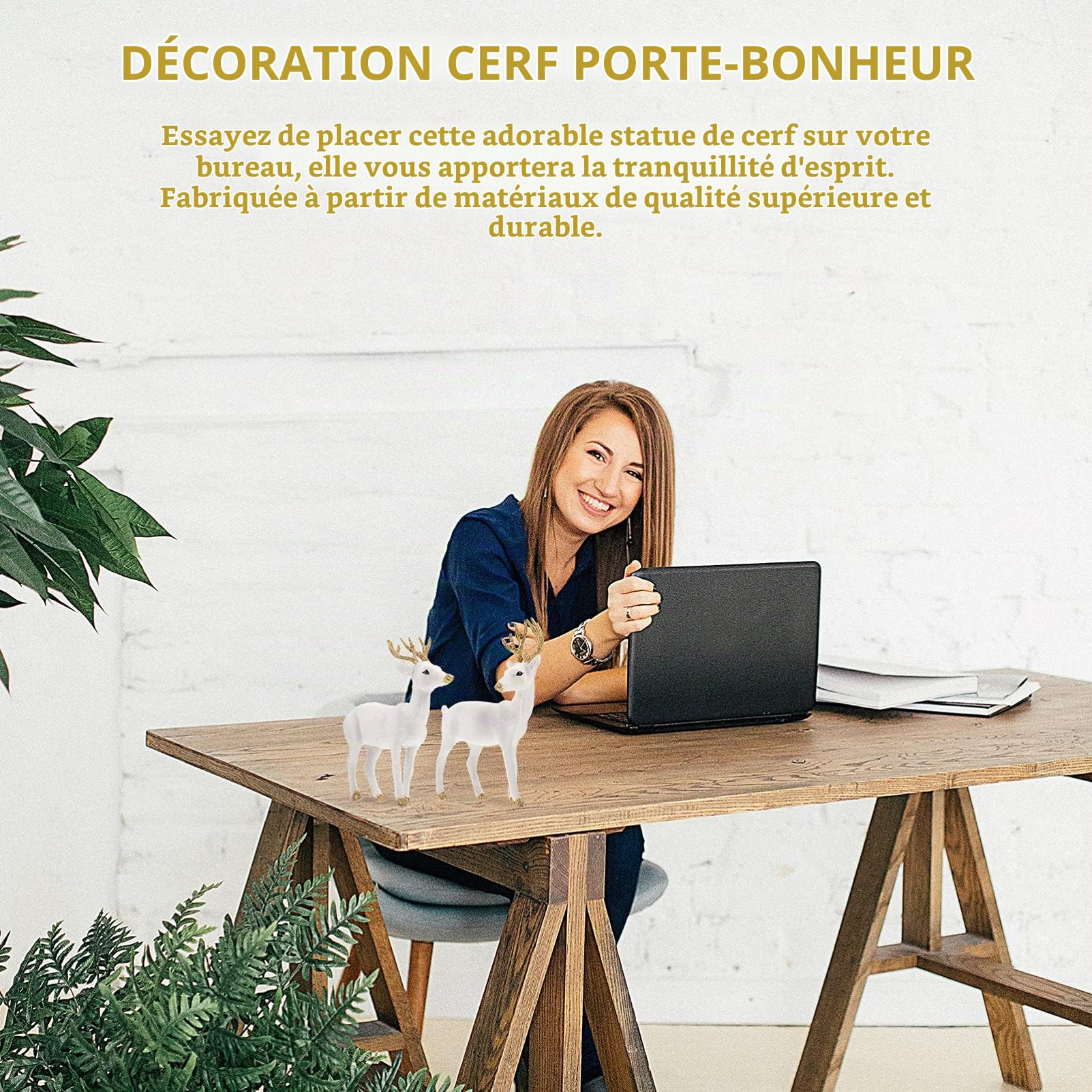 YARNOW 2 Pièces Ornements Cerf De Simulation Blanc Figurines De Cerf Sika Décoration Maison Bureau Noël Décorations Table Salon Cadeau Festif