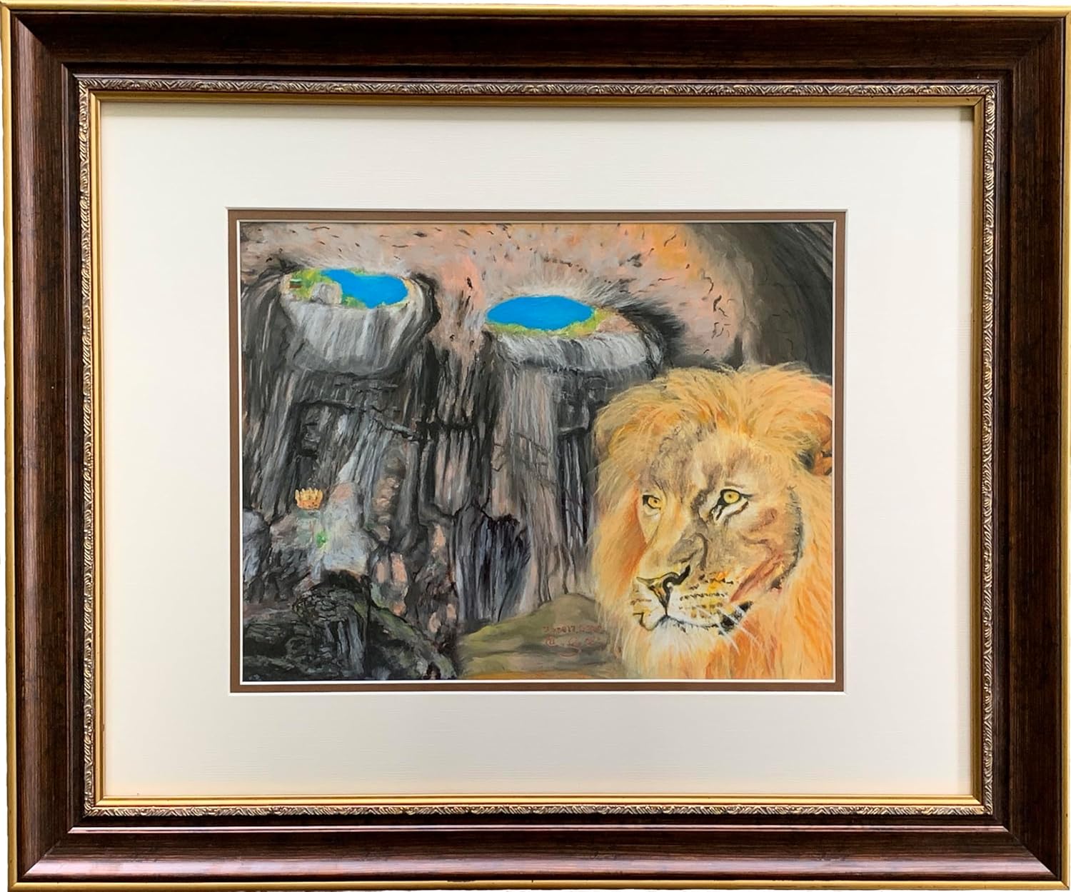 Prohodna Cave Lion Drawing in Pastel on Paper, 16" x 20" Framed and Ready to Hang on Your Wall